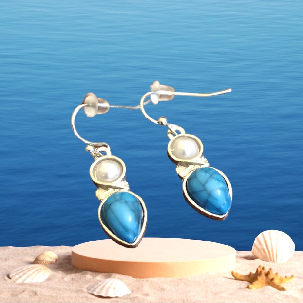 Yaomiao Crystal Dangle Circle/Water Drop Earrings White/Blue Women